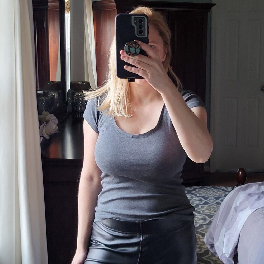 Ralph Lauren Sport Gray Short Sleeve Tee Small, Scoop VNeck Top, Pima Cotton